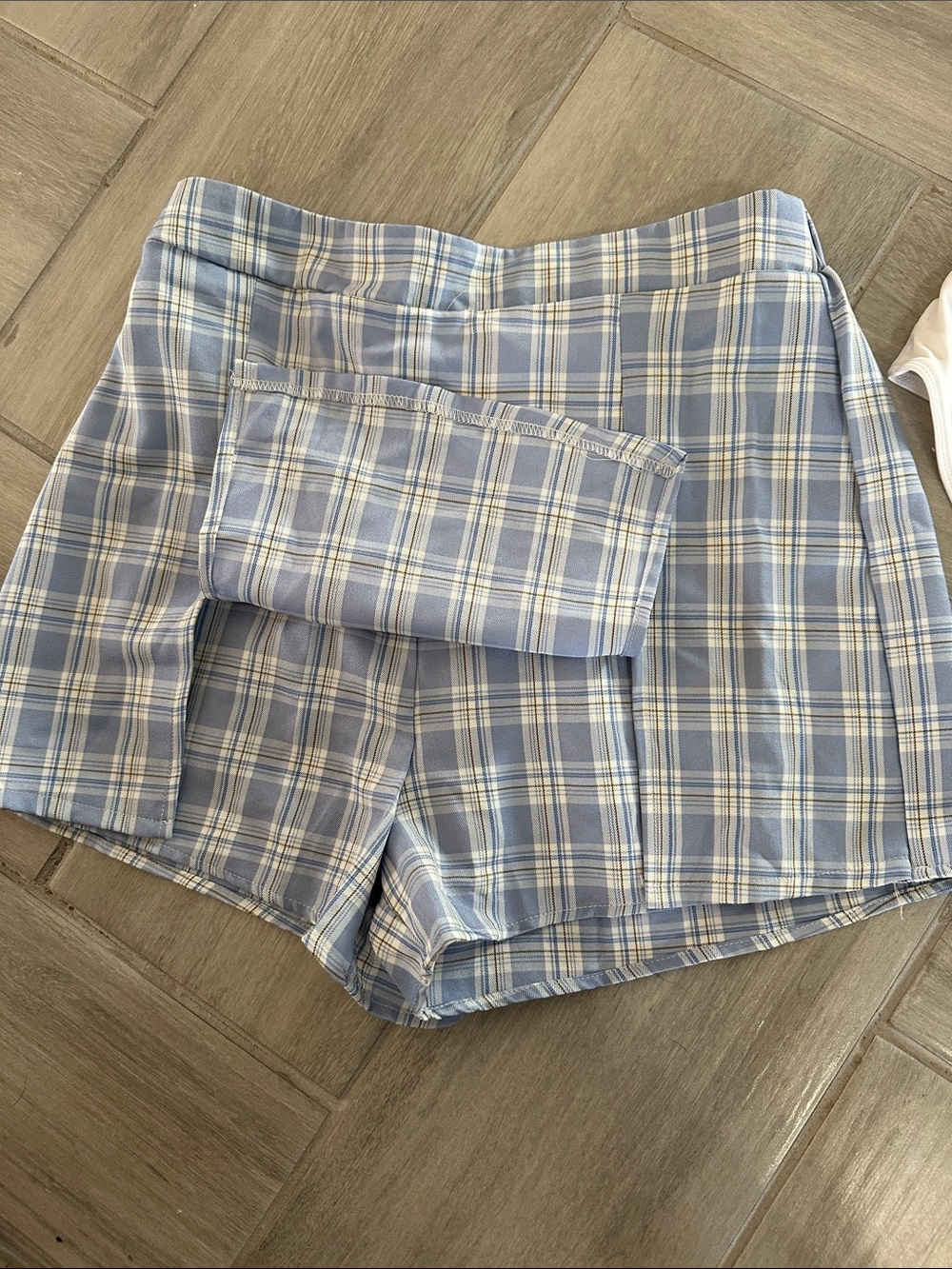 Blue Plaid Women’s Skort with white bodysuit - Casual Everyday Style - Picture 3 of 6